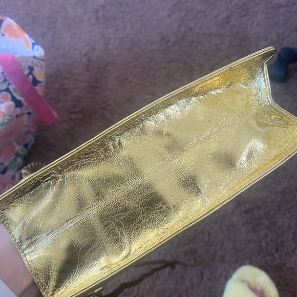 Ralph Lauren Leather Metallic Gold Mini Crossbody Bag Rope Handles Mirror - Picture 8 of 8